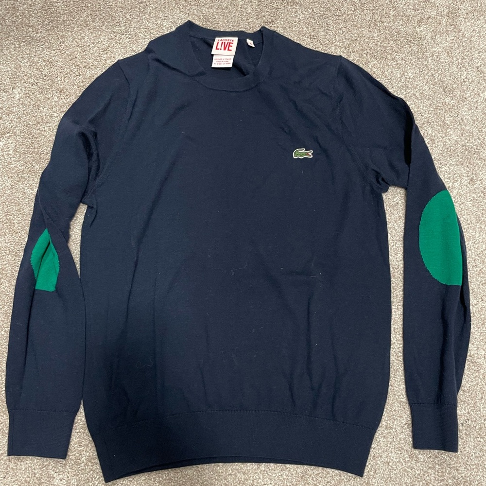 Lacoste Blue and Green Crewneck Sweater with Ribbed Cuffs